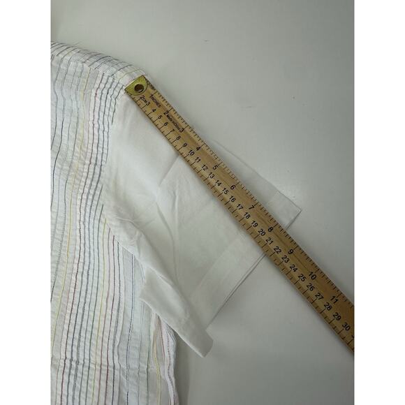 Orvis Womens Shirt Size 14 Rainbow Striped Pin-Tuck Short Sleeve Button Up - Picture 8 of 11
